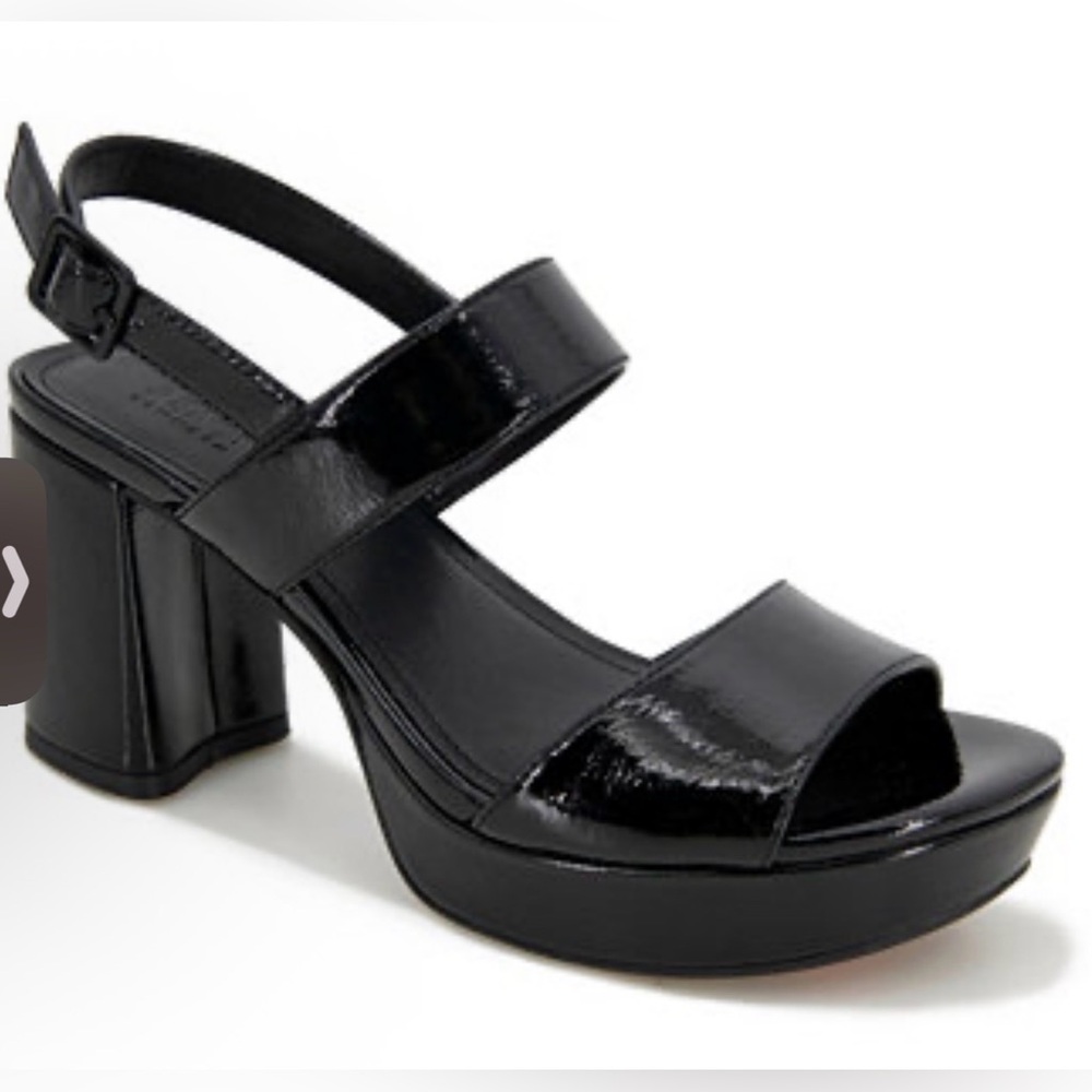 Kenneth Cole Reaction Sandal Women Size 9 Chic Black Patent Strappy Block Heel